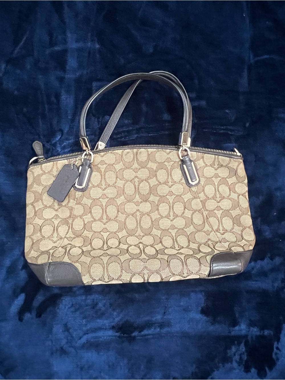 Coach Signature Canvas Tote in Tan with Dark Brown Trim - Picture 1 of 1
